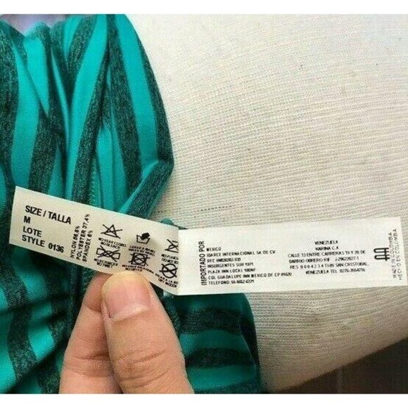 Adriana Arango Top Striped Tee Shirt Athletic Turquoise Size Medium NWT - Picture 8 of 8